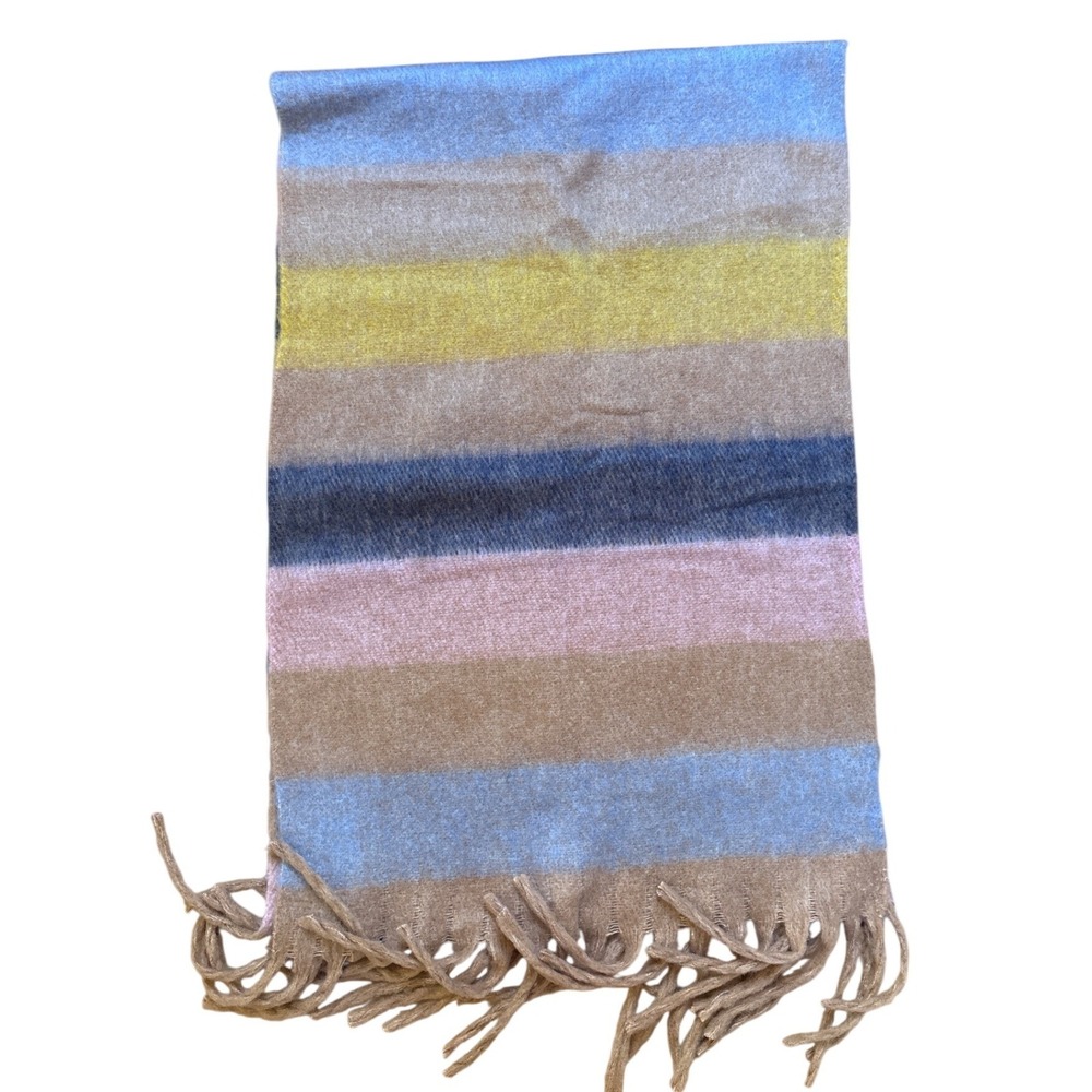 Aerie Striped Scarf Womens Multi Color Pastel Wool Blend Fringe Tassel SIZE O/S